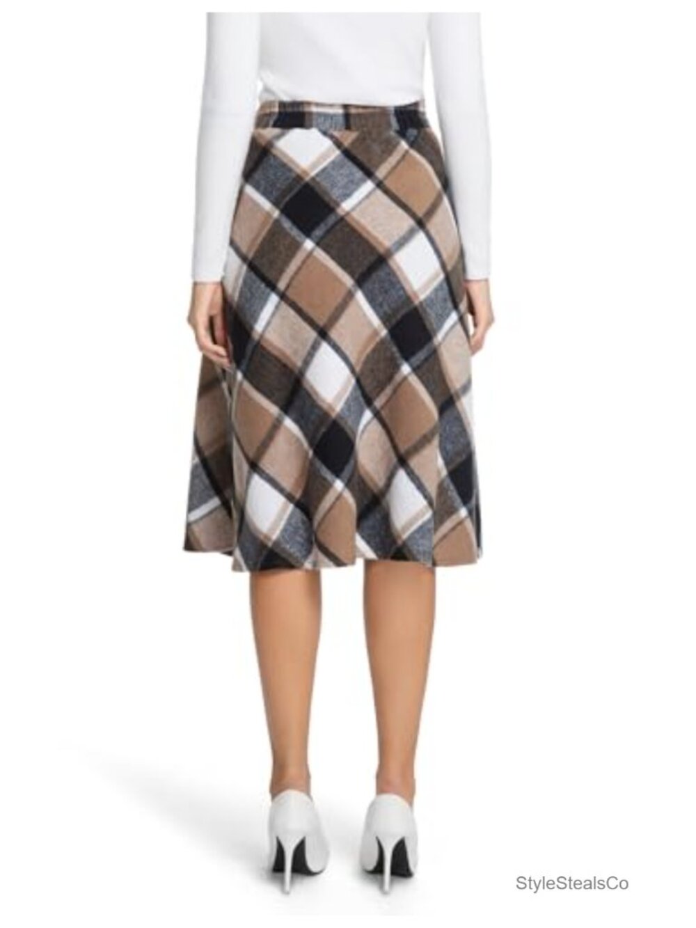 Womens High Waist A-Line Pleated Midi Plaid Skirt Wool Blend - Picture 4 of 6